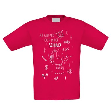 Einschulungs Kinder T-Shirt - Ich glitzer jetzt in der Schule gelb-bunt 110-116