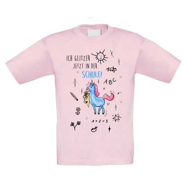 Einschulungs Kinder T-Shirt - Ich glitzer jetzt in der Schule gelb-bunt 110-116