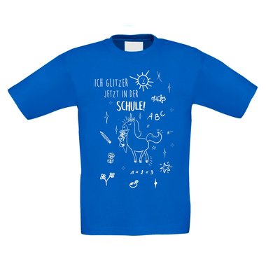 Einschulungs Kinder T-Shirt - Ich glitzer jetzt in der Schule gelb-bunt 110-116