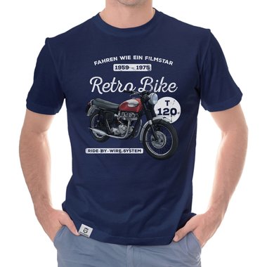 Herren T-Shirt - Retro Bike dunkelblau-rot S