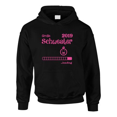 Kinder Hoodie - Groe Schwester 2019 loading schwarz-fuchsia 152-158