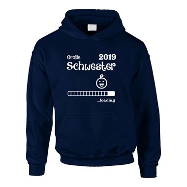 Kinder Hoodie - Groe Schwester 2019 loading schwarz-fuchsia 152-158