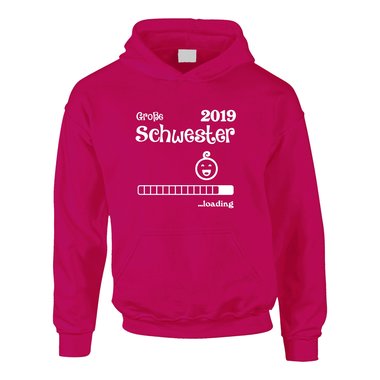 Kinder Hoodie - Groe Schwester 2019 loading schwarz-fuchsia 152-158