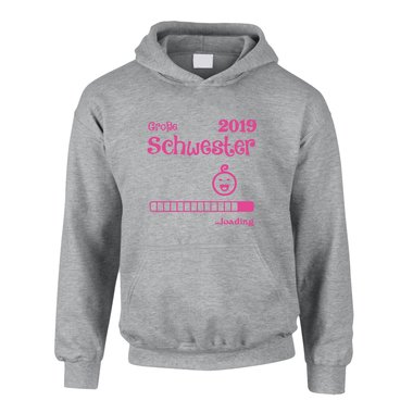 Kinder Hoodie - Groe Schwester 2019 loading schwarz-fuchsia 152-158