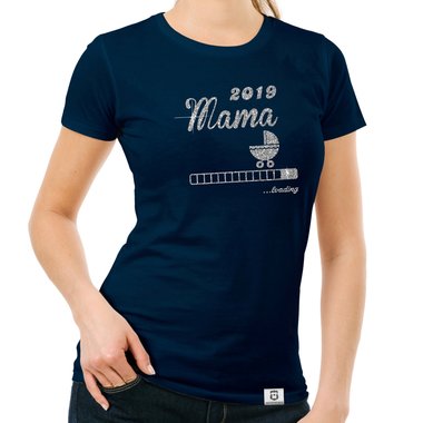 Damen Glitzer T-Shirt - Mama loading 2019 dunkelblau-goldglitzer S