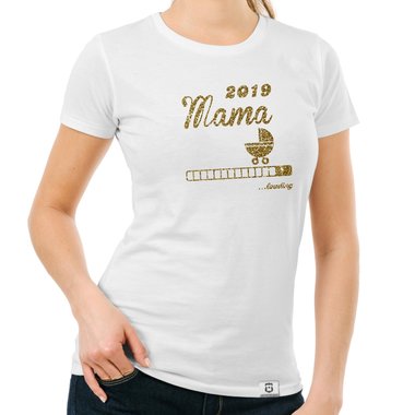 Damen Glitzer T-Shirt - Mama loading 2019 dunkelblau-goldglitzer S