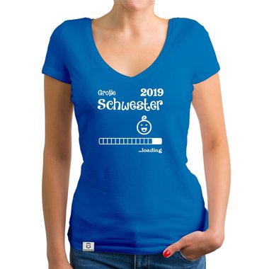 Damen T-Shirt V-Ausschnitt - Gro�e Schwester 2019 loading weiss-schwarz XXL