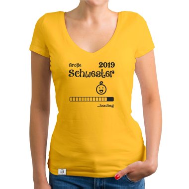 Damen T-Shirt V-Ausschnitt - Gro�e Schwester 2019 loading weiss-schwarz XXL