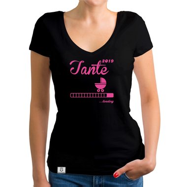 Damen T-Shirt V-Ausschnitt - Tante 2019 loading weiss-schwarz XXL