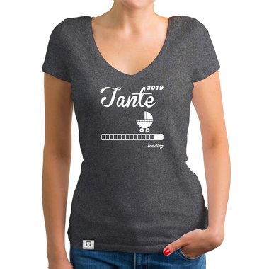 Damen T-Shirt V-Ausschnitt - Tante 2019 loading weiss-schwarz XXL