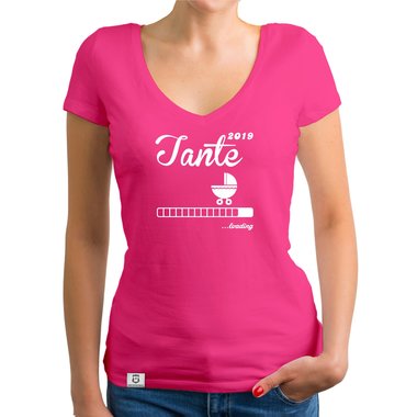 Damen T-Shirt V-Ausschnitt - Tante 2019 loading weiss-schwarz XXL