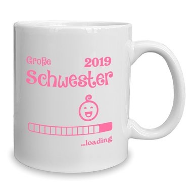 Kaffeebecher - Tasse - Groe Schwester 2019 loading weiss-rosa
