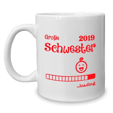 Kaffeebecher - Tasse - Groe Schwester 2019 loading weiss-rosa
