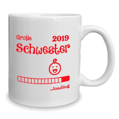 Kaffeebecher - Tasse - Groe Schwester 2019 loading weiss-rosa