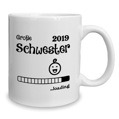 Kaffeebecher - Tasse - Groe Schwester 2019 loading weiss-rosa