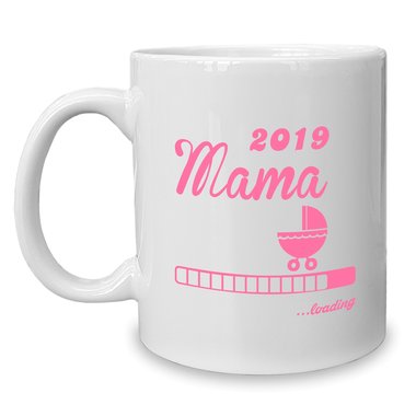 Kaffeebecher - Tasse - Mama 2019 loading weiss-rosa