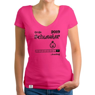 Damen T-Shirt V-Ausschnitt - Glitzer - Groe Schwester 2019 loading