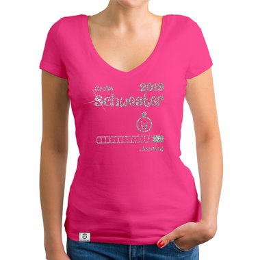 Damen T-Shirt V-Ausschnitt - Glitzer - Groe Schwester 2019 loading