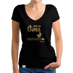 Damen T-Shirt V-Ausschnitt - Glitzer - Oma 2019 loading