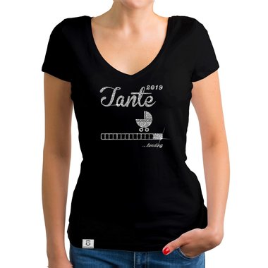 Damen T-Shirt V-Ausschnitt - Glitzer - Tante 2019 loading