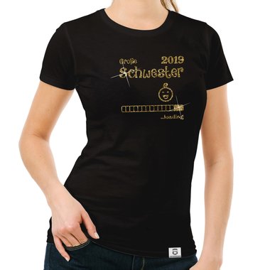 Damen T-Shirt - Glitzer - Groe Schwester 2019 loading dunkelblau-goldglitzer S