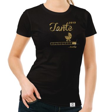 Damen T-Shirt - Glitzer - Tante 2019 loading dunkelblau-goldglitzer S
