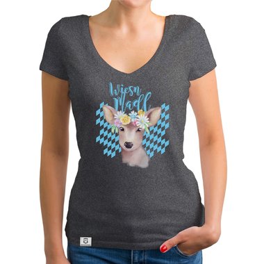 Damen T-Shirt V-Ausschnitt - Wiesn Madl weiss-himmelblau XXL