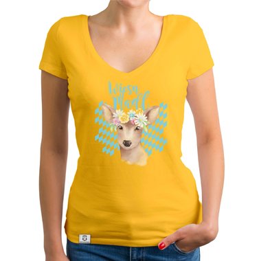 Damen T-Shirt V-Ausschnitt - Wiesn Madl weiss-himmelblau XXL