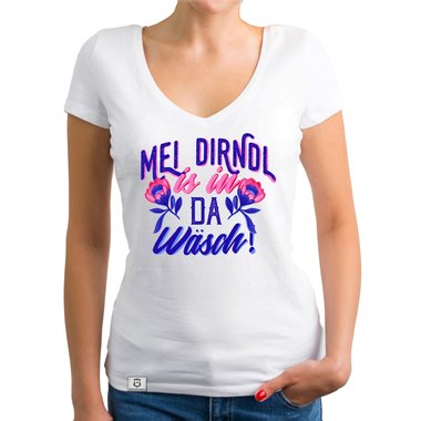 Damen T-Shirt V-Ausschnitt - Mei Dirndl is in da Wsch