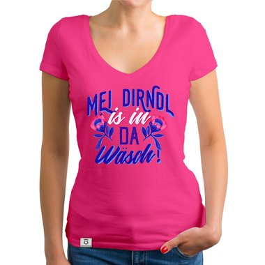 Damen T-Shirt V-Ausschnitt - Mei Dirndl is in da Wsch
