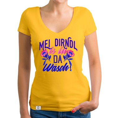 Damen T-Shirt V-Ausschnitt - Mei Dirndl is in da Wsch