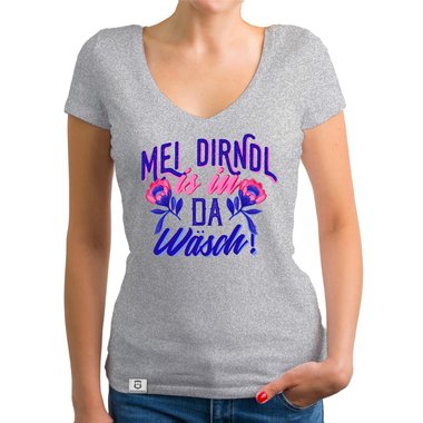 Damen T-Shirt V-Ausschnitt - Mei Dirndl is in da Wsch