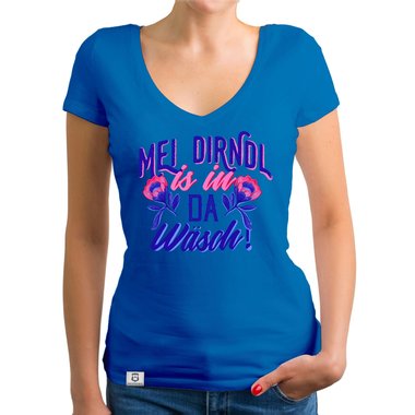 Damen T-Shirt V-Ausschnitt - Mei Dirndl is in da Wsch