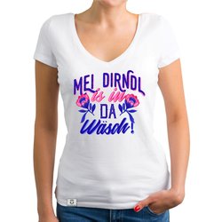 Damen T-Shirt V-Ausschnitt - Mei Dirndl is in da Wsch