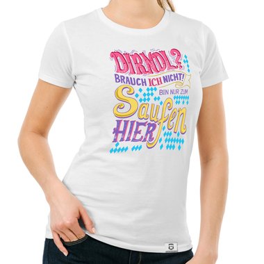 Damen T-Shirt - Dirndl - Ich bin nur zum Saufen hier dunkelblau-rosa S
