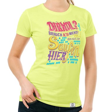Damen T-Shirt - Dirndl - Ich bin nur zum Saufen hier weiss-rosa XXL