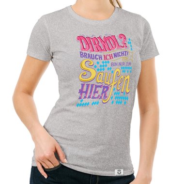 Damen T-Shirt - Dirndl - Ich bin nur zum Saufen hier weiss-rosa XXL