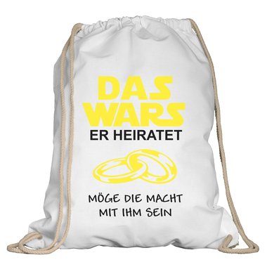 JGA Turnbeutel - Das Wars - Er heiratet weiss-schwarz