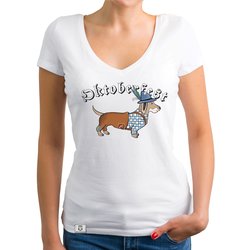 Damen T-Shirt V-Ausschnitt - Oktoberfest Dackel