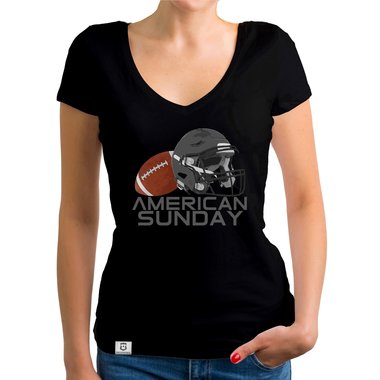 Damen T-Shirt V-Ausschnitt - American Sunday fuchsia-weiss XS