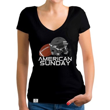 Damen T-Shirt V-Ausschnitt - American Sunday fuchsia-weiss XS