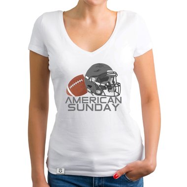 Damen T-Shirt V-Ausschnitt - American Sunday fuchsia-weiss XS