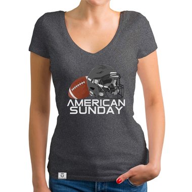 Damen T-Shirt V-Ausschnitt - American Sunday fuchsia-weiss XS