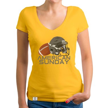 Damen T-Shirt V-Ausschnitt - American Sunday fuchsia-weiss XS