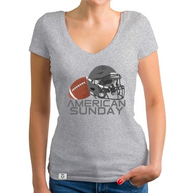 Damen T-Shirt V-Ausschnitt - American Sunday fuchsia-weiss XS