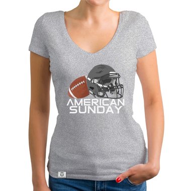 Damen T-Shirt V-Ausschnitt - American Sunday fuchsia-weiss XS