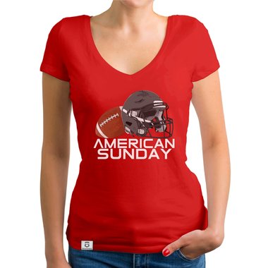 Damen T-Shirt V-Ausschnitt - American Sunday fuchsia-weiss XS