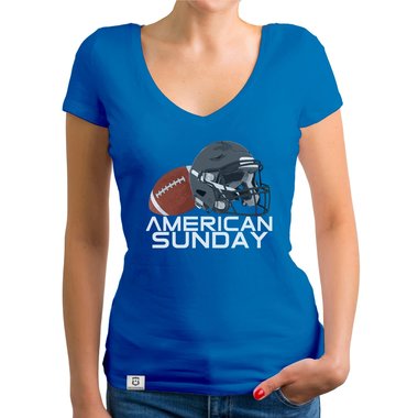 Damen T-Shirt V-Ausschnitt - American Sunday fuchsia-weiss XS