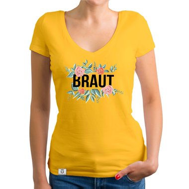 Damen T-Shirt V-Ausschnitt - Braut mit Blumenrahmen