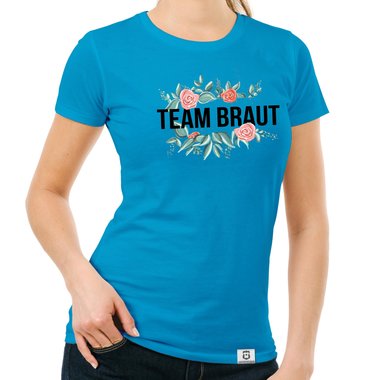 Damen T-Shirt - Team Braut mit Blumenrahmen saphir-schwarz XXL